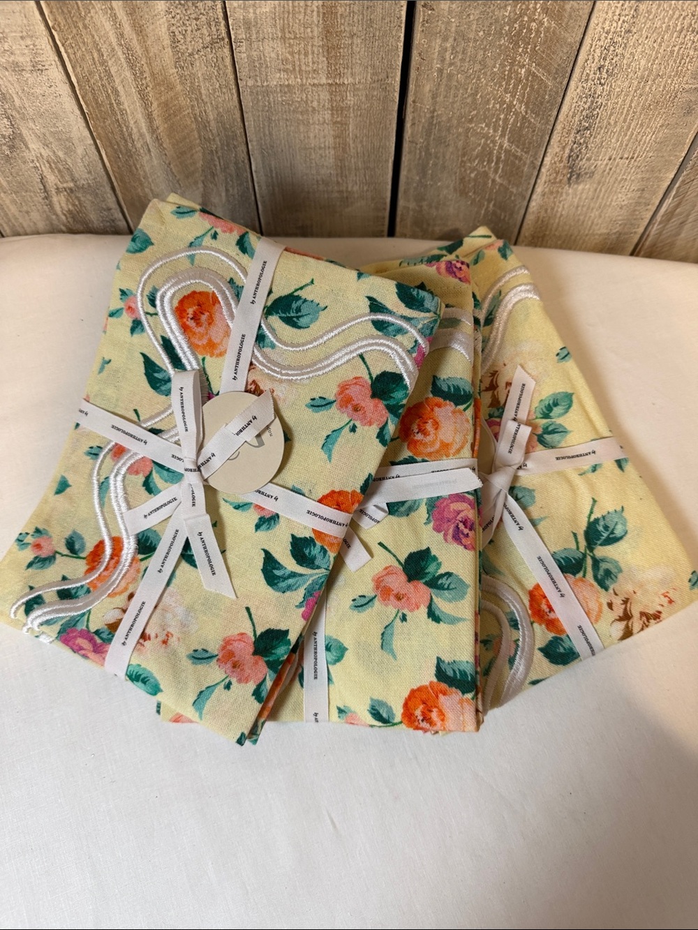 Anthropologie Set of Six Floral Cotton Napkins Cottagecore